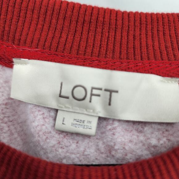 Ann Taylor Loft Marled Red Cotton High Neck Long Sleeve Sweater Top Size Large - Picture 2 of 4